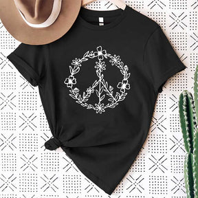 Peace Sign Graphic Floral T-Shirt