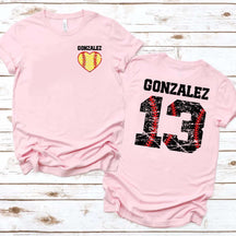 Custom Team Number And Name Softball Heart T-Shirt