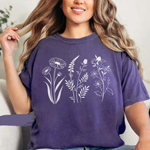 Minimalist Botanical Line Art Wildflower T-Shirt