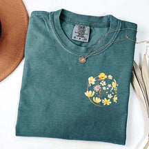 Pocket Pressed Flowers Block Print Floral T-Shirt