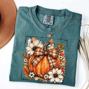 Pumpkin Bow Fall Graphic Floral T-Shirt