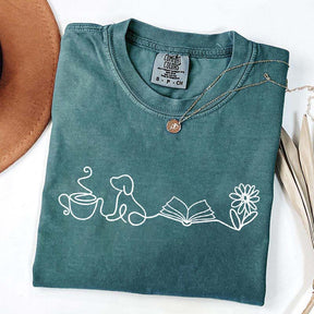 Doodle Books Coffee Dogs Flower T-Shirt