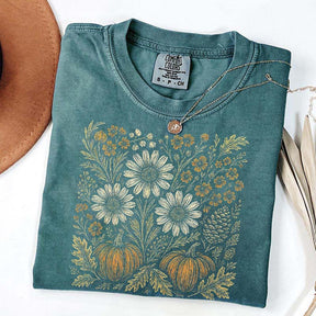 Comfort Colors Pumpkin Sunflower Floral Fall T-Shirt