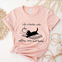 Funny Cats and Books Design T-Shirt