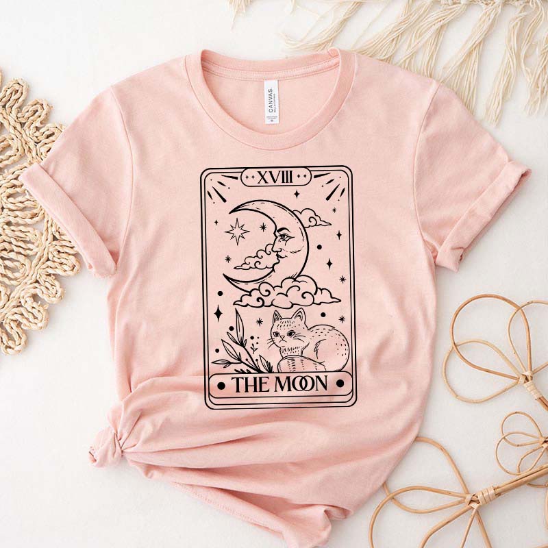 Retro The Moon Tarot Card Cat T-Shirt
