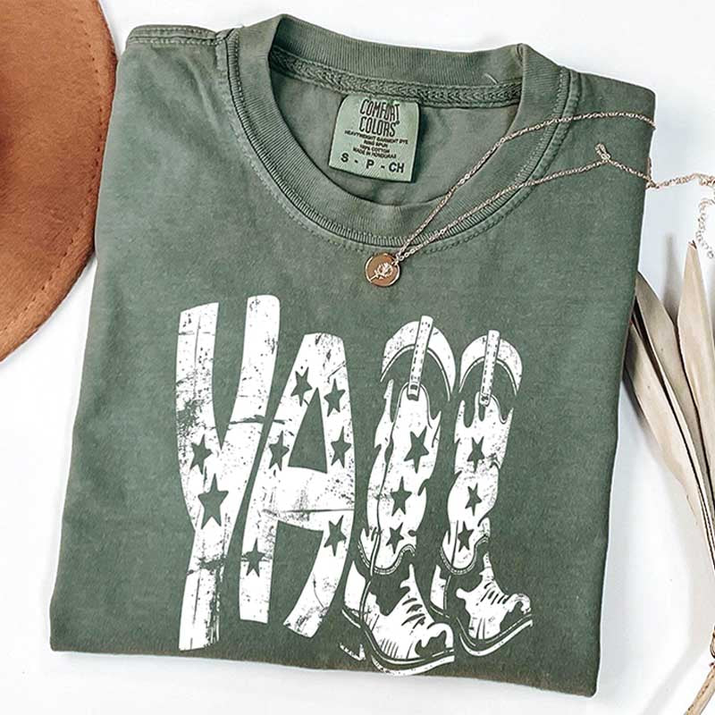 Comfort Colors Y¡¯all Western Boots and Stars T-Shirt
