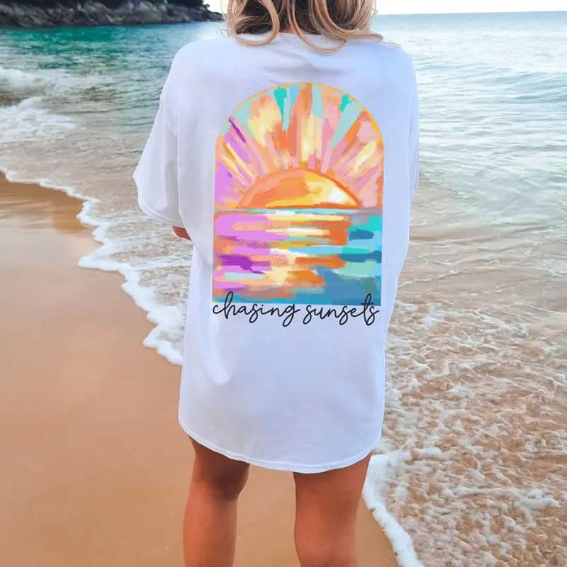 Coconut Girl Sunset Summer Vibes Surf T-Shirt