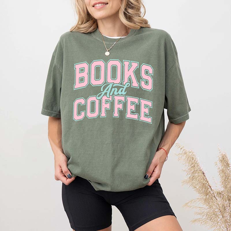 Comfort Colors Books And Coffee T-Shirt