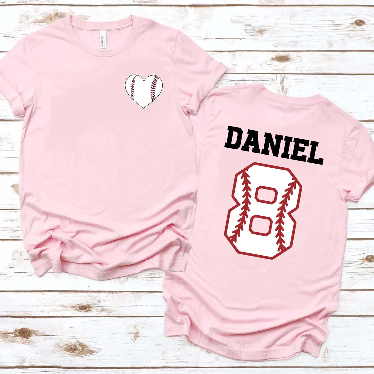 Custom Team Number And Name Baseball Heart T-Shirt