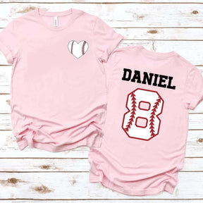 Custom Team Number And Name Baseball Heart T-Shirt
