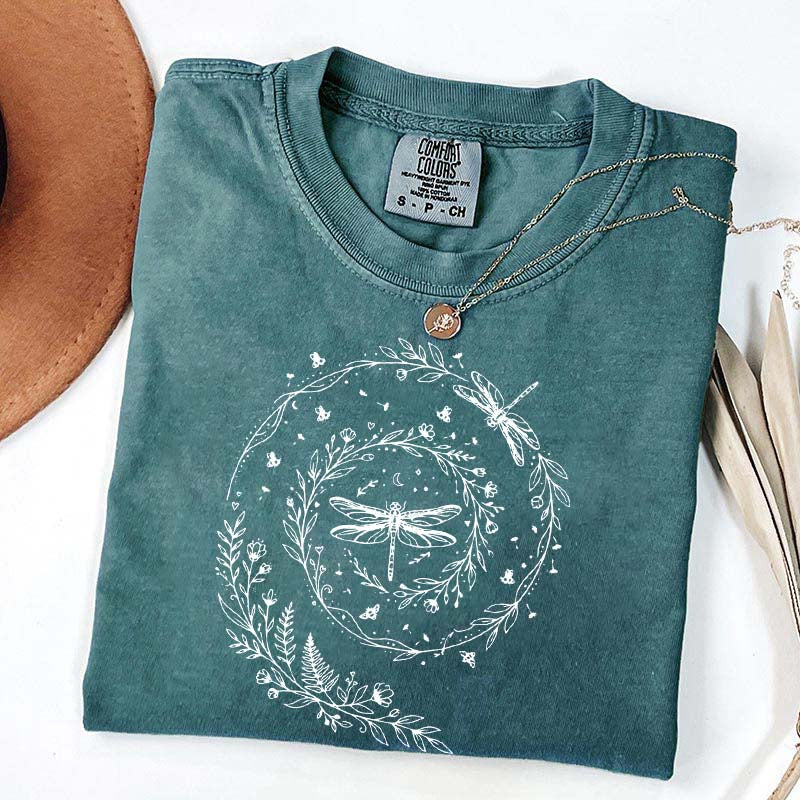 Cute Wildflowers Dragonfly Nature T-Shirt