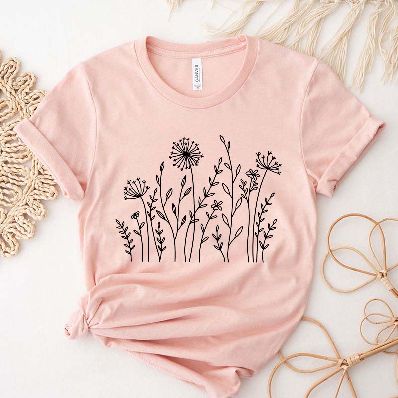 Minimalist Wild Flowers Graphic T-Shirt