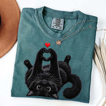 Cute Black Cat Heart Paws T-Shirt