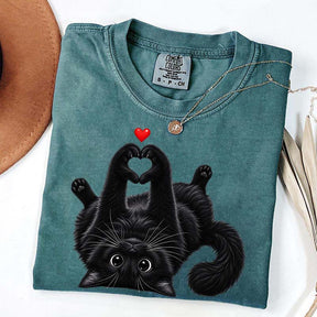 Cute Black Cat Heart Paws T-Shirt