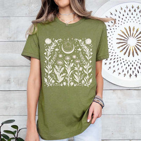 Boho Floral Moon Summer Aesthetic T-Shirt