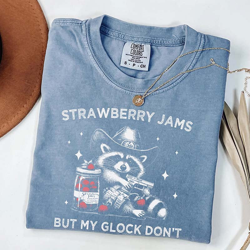 Strawberry Jams But My Glock Don't Raccoon T-Shirt