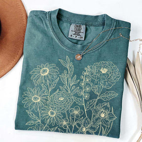 Vintage Pressed Flowers Minimalist Line T-Shirt