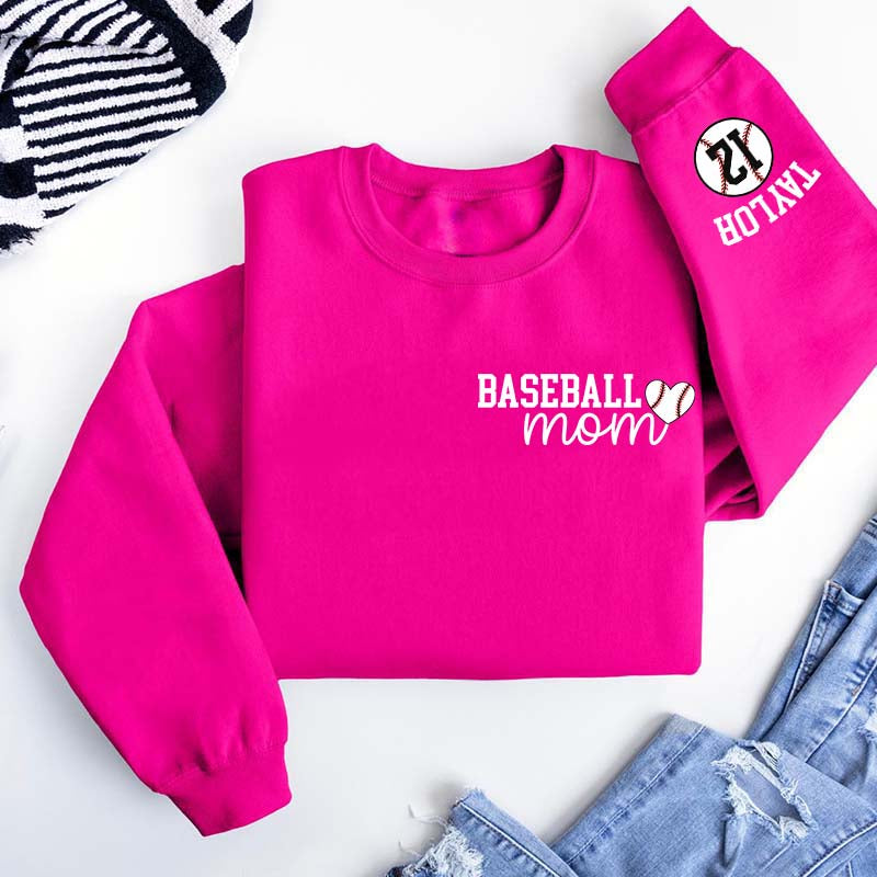 Personalize Baseball Mom Kids Name On Sleeve Sweatshirt