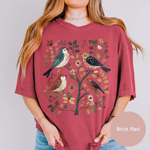Cottagecore Birds and Flowers Folk Art T-Shirt