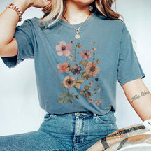 Retro Boho Botanical Pressed Flowers T-Shirt
