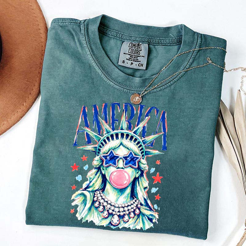 America Statue of Liberty Blowing Bubble Gum T-Shirt