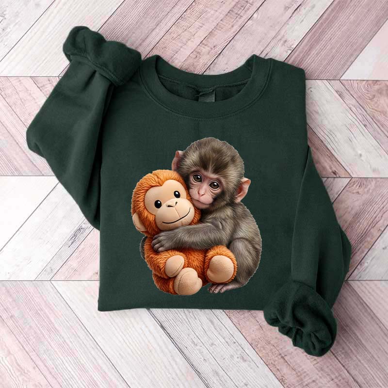 Cute Baby Monkey With Plush Toy Sweatshirt