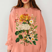 Hydrangeas Daisies Vintage Pressed Flowers Sweatshirt