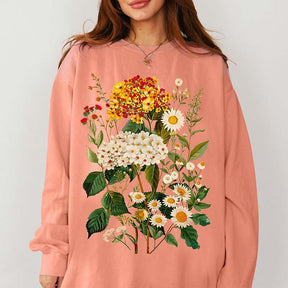 Hydrangeas Daisies Vintage Pressed Flowers Sweatshirt