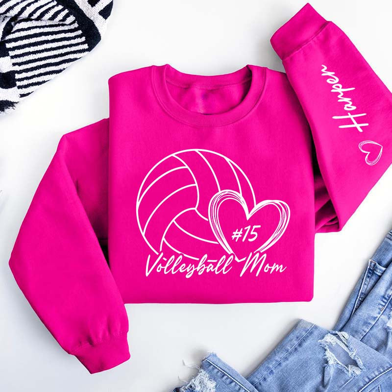 Personalized Volleyball Mom Name On Sleeve Sweatshirt