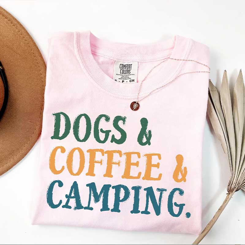 Dogs Coffee Camping Life T-Shirt