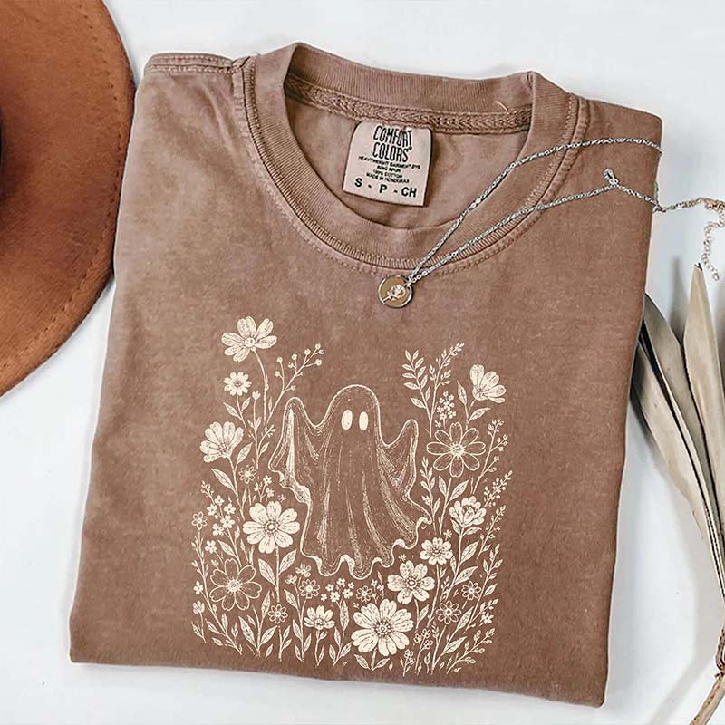 Comfort Colors Floral Ghost Halloween Cute T-Shirt