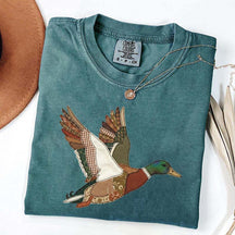 Faux Patchwork Mallard Duck Hunting Printed T-Shirt