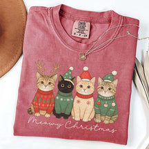 Christmas Cat Meowy Christmas Santa Hat T-Shirt