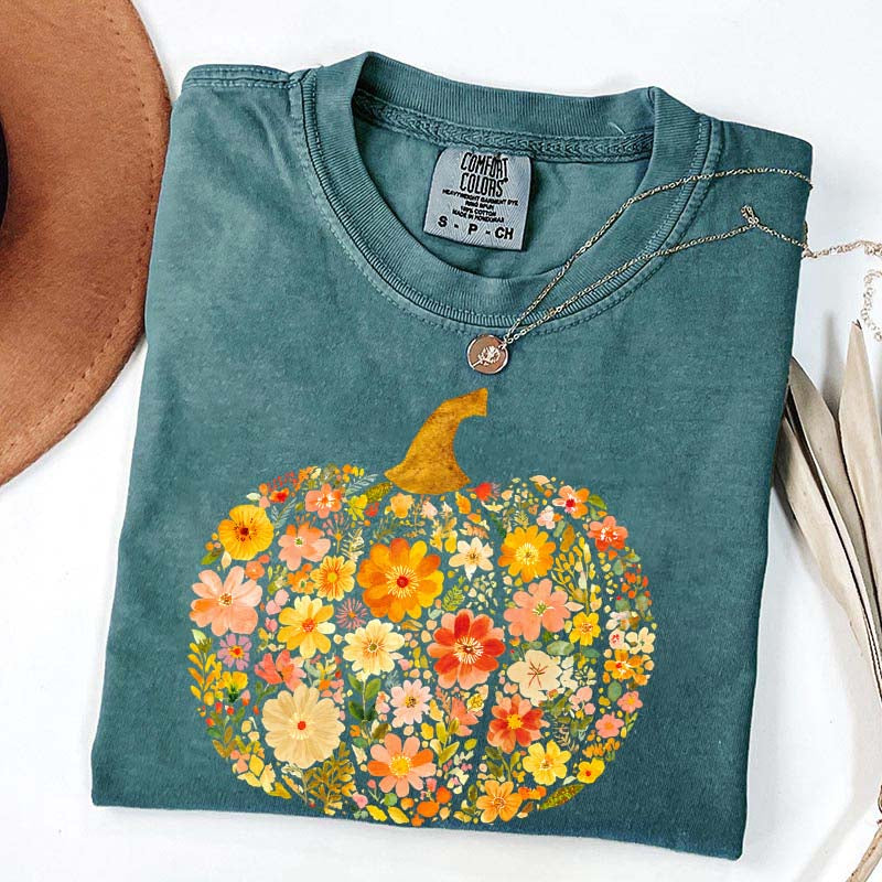 Flowers Pumpkin Comfort Colors T-Shirt