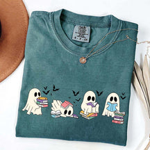 Cute Ghost Reading Book Halloween T-Shirt
