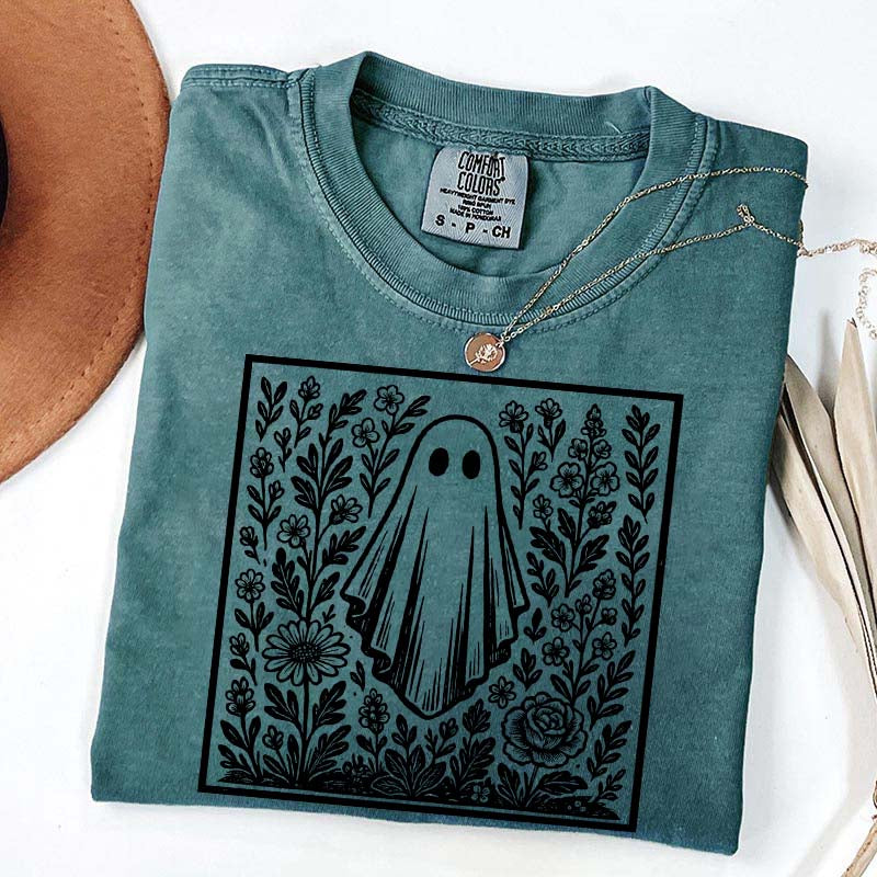 Vintage Wildflowers Graphic With Ghost T-Shirt