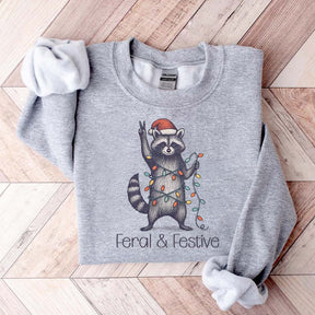 Feral and Festive Raccoon Christmas Sweatshirt