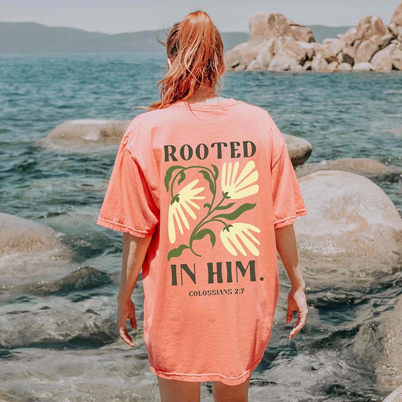 Rooted in Him Retro Floral Faith T-Shirt