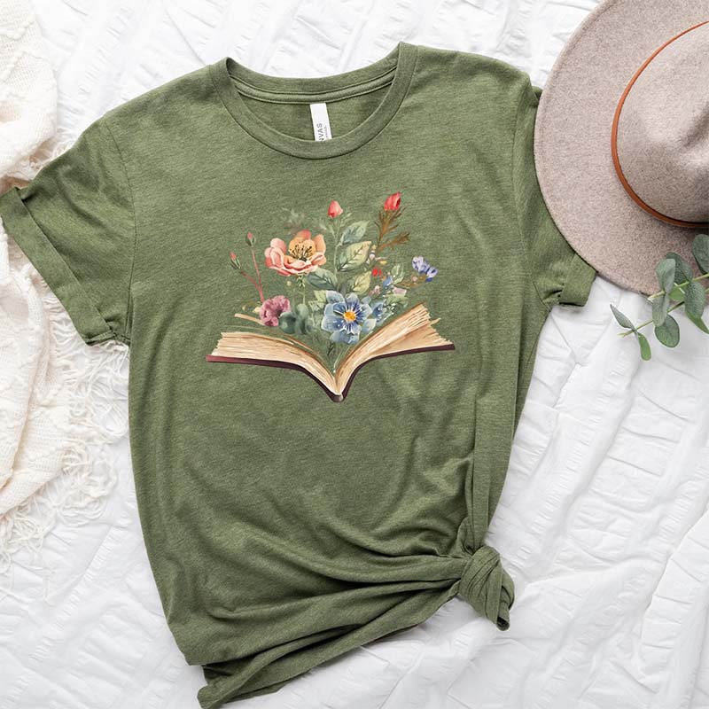 Watercolor Flowers Book T-Shirt
