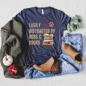 Easily Distracted By Dogs And Books Lover T-Shirt