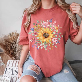 Vintage Floral Pressed  Sun Flowers T-Shirt
