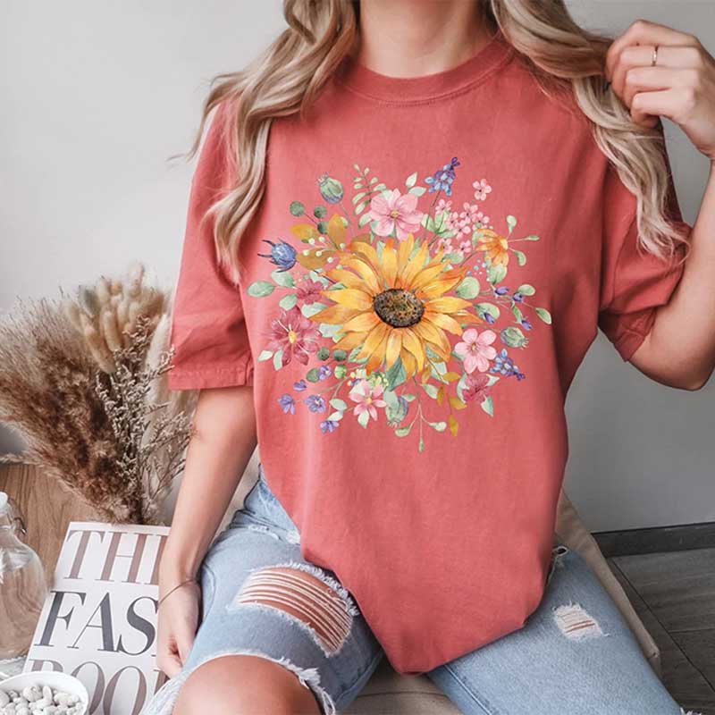 Vintage Floral Pressed  Sun Flowers T-Shirt