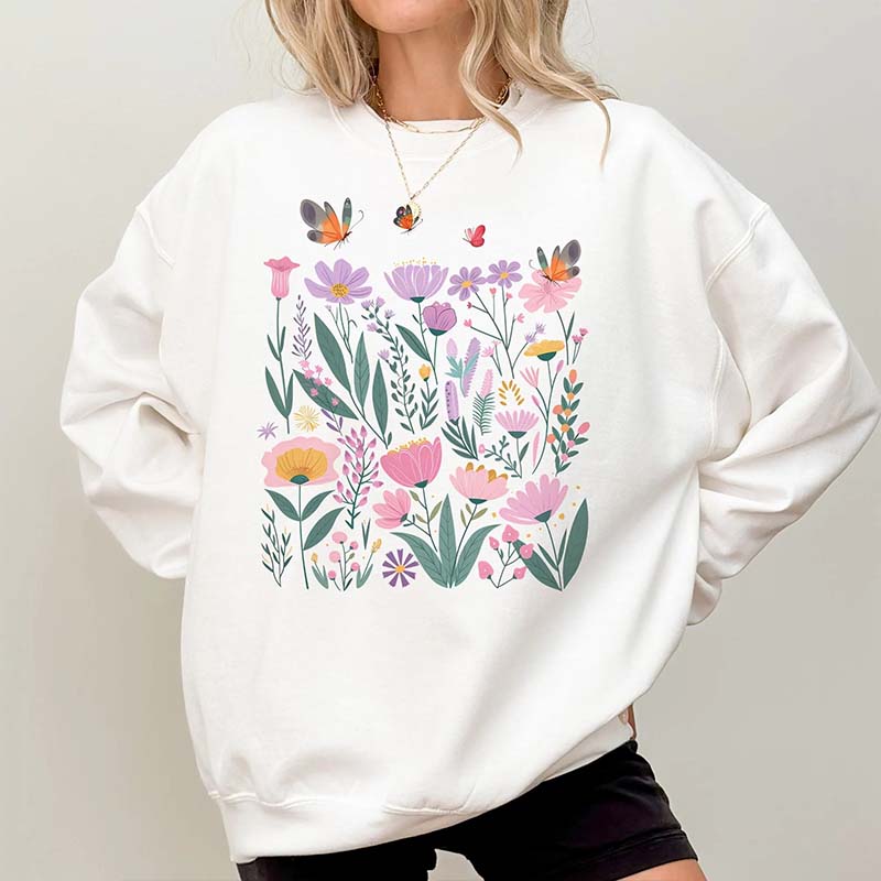 Vintage Pressed Light Pink Flowers Sweatshirt