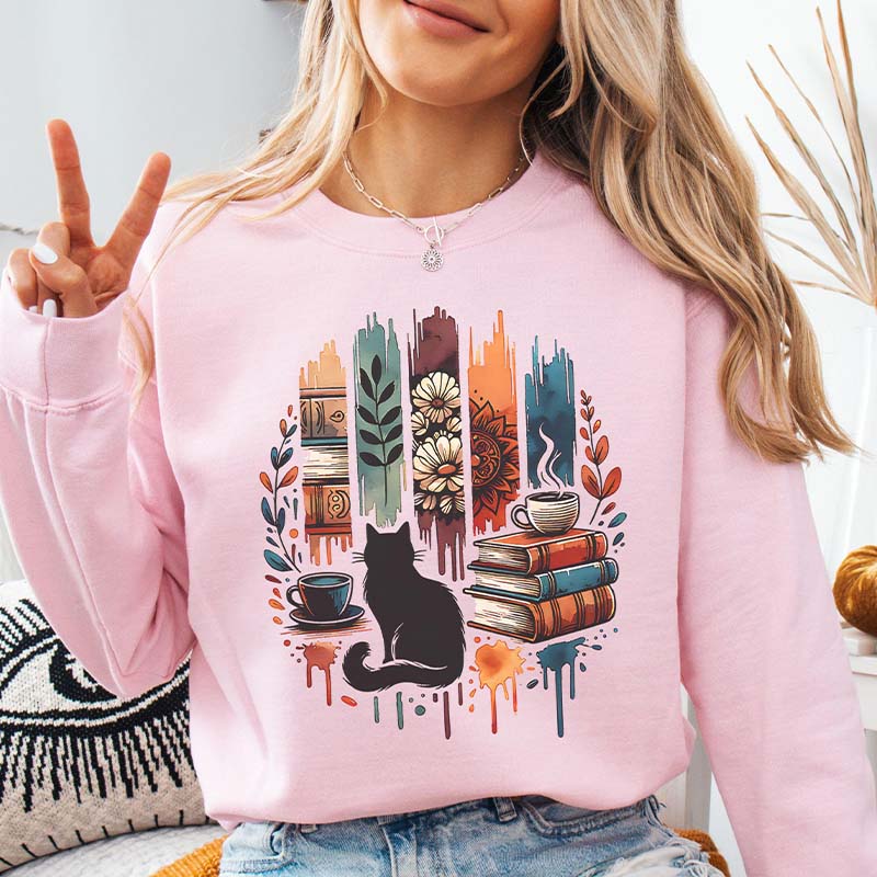 Cat Book Reading Gift Sweatshirt