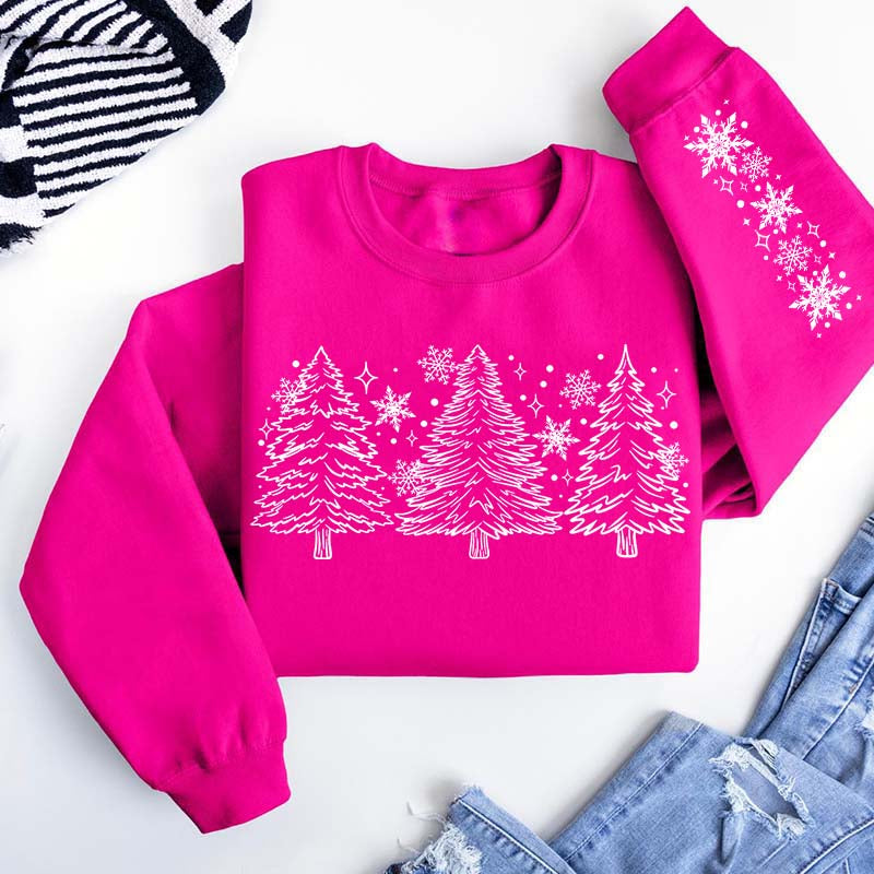 Christmas Snow Trees With Sleeve Sweatshirt