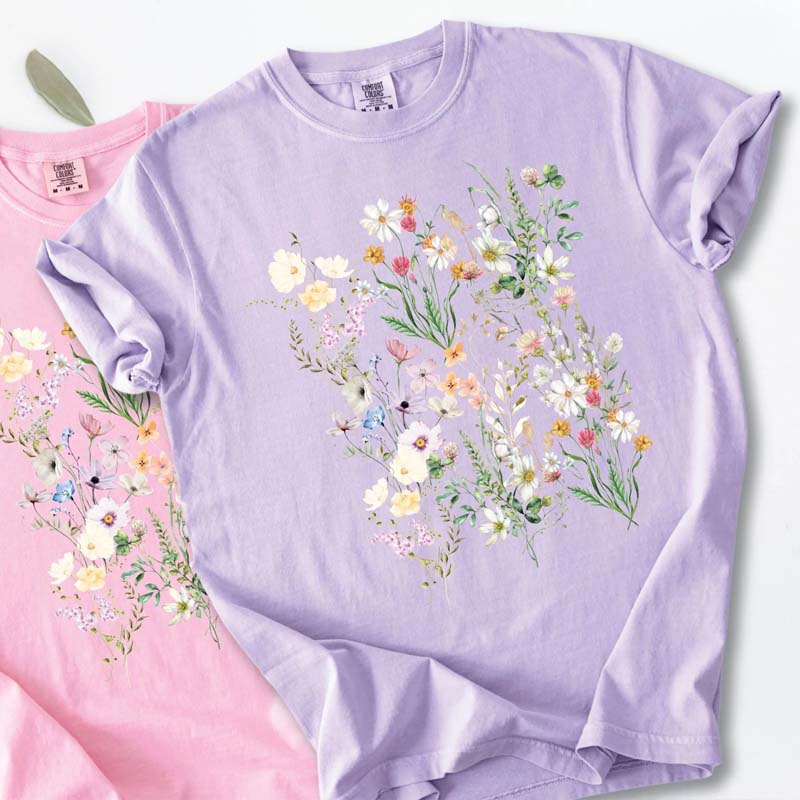 Vintage Watercolor Pressed White Flowers T-Shirt