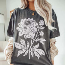 Vintage Linocut Flower Peonies T-Shirt