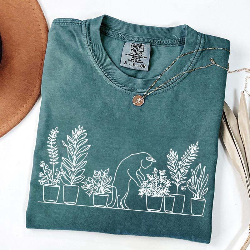 Cats and Plants Line T-Shirt