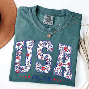 Flower USA Floral Patriotic T-Shirt