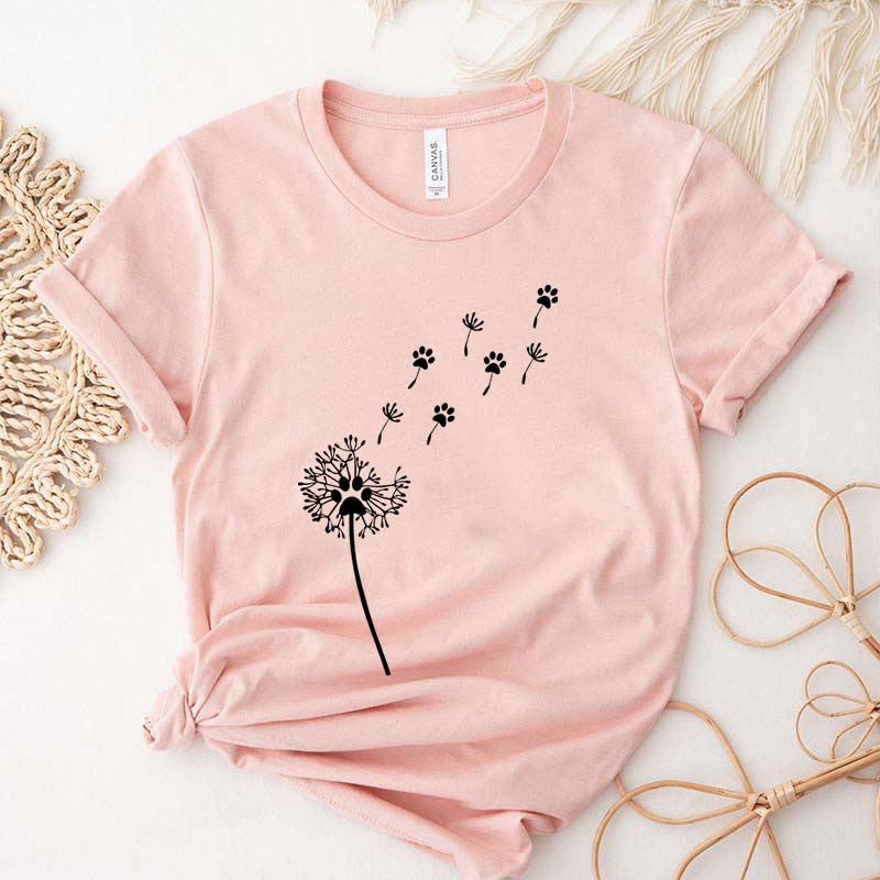 Cute Dandelion Dog Paw Simple T-Shirt